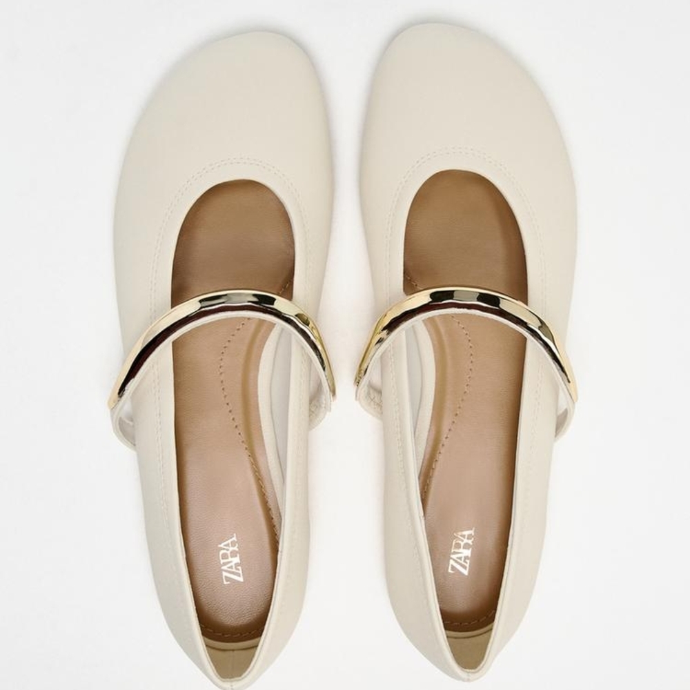 Zara Metallic Strap Ballet Flats In Size 8